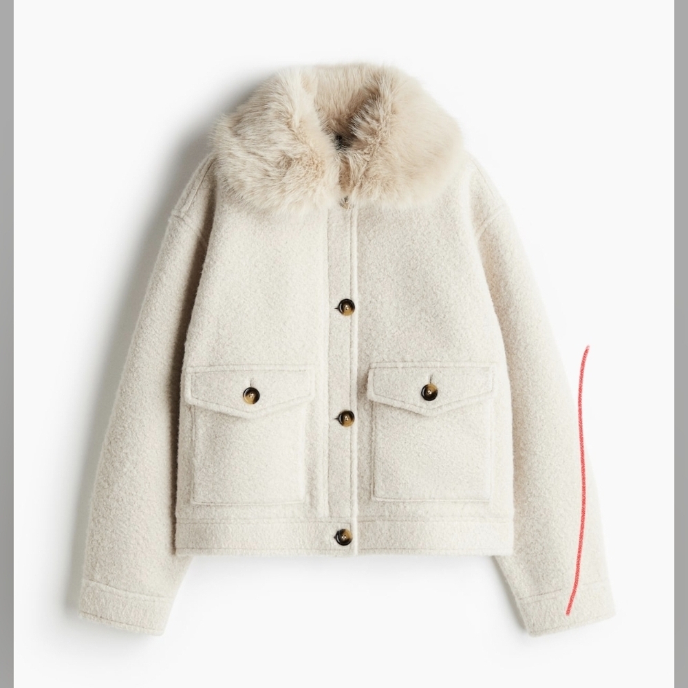 Chic Cream Teddy Jacket with Faux Fur Collar